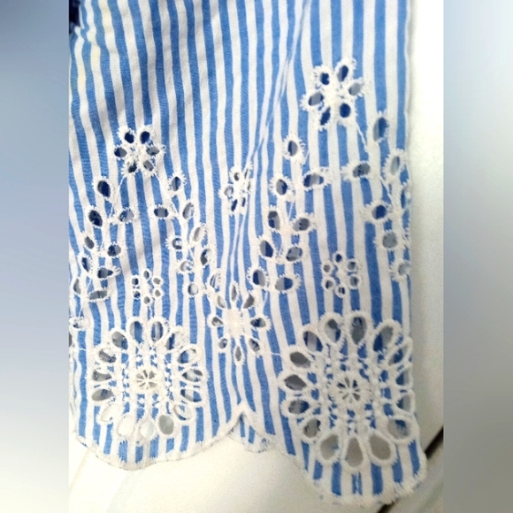 Cotton Top White Blue Stripes with Lovely Eyelet Details ๐ 100% Cotton - Picture 4 of 9